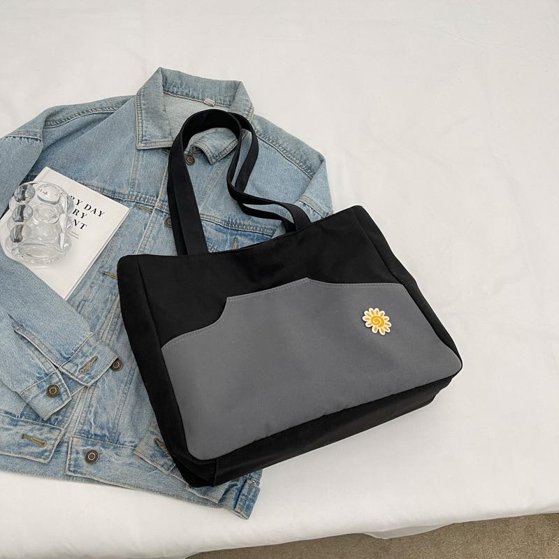 Kontrastowa torba damska duża pojemność torba tote lekka studencka torba na ramię do klasy