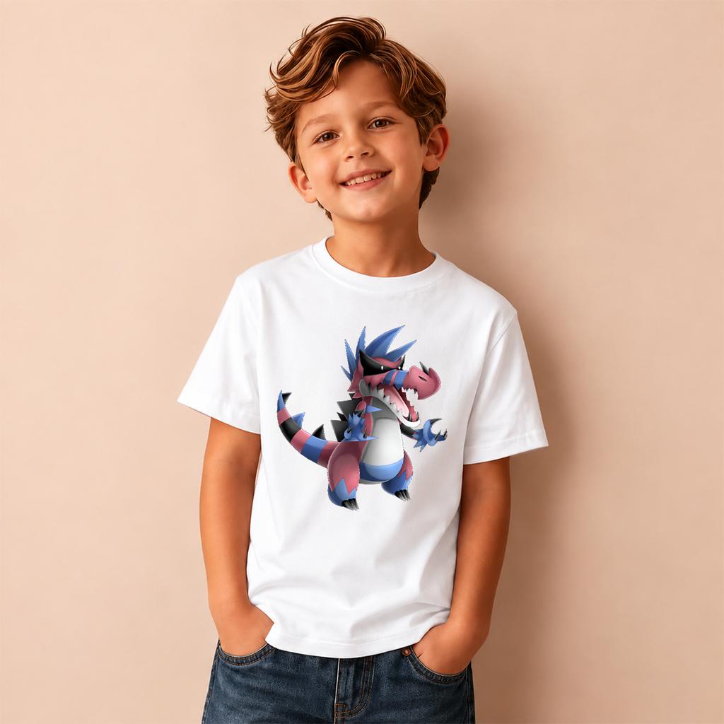 Kids Pokemon Krookodile Print Short Sleeve T-Shirt Boys Cartoon Graphic Casual Tee Children Birthday Gift