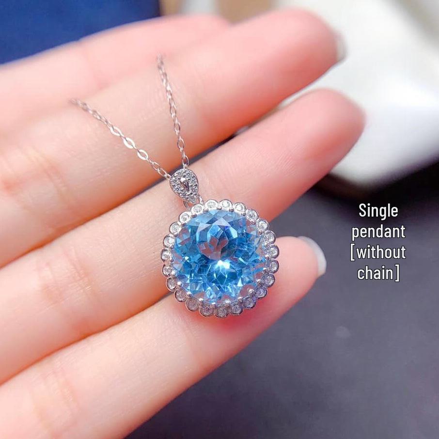 

Трендовое ожерелье с имитацией аквамаринового топаза в виде подсолнуха с полным бриллиантовым дизайном для женщин