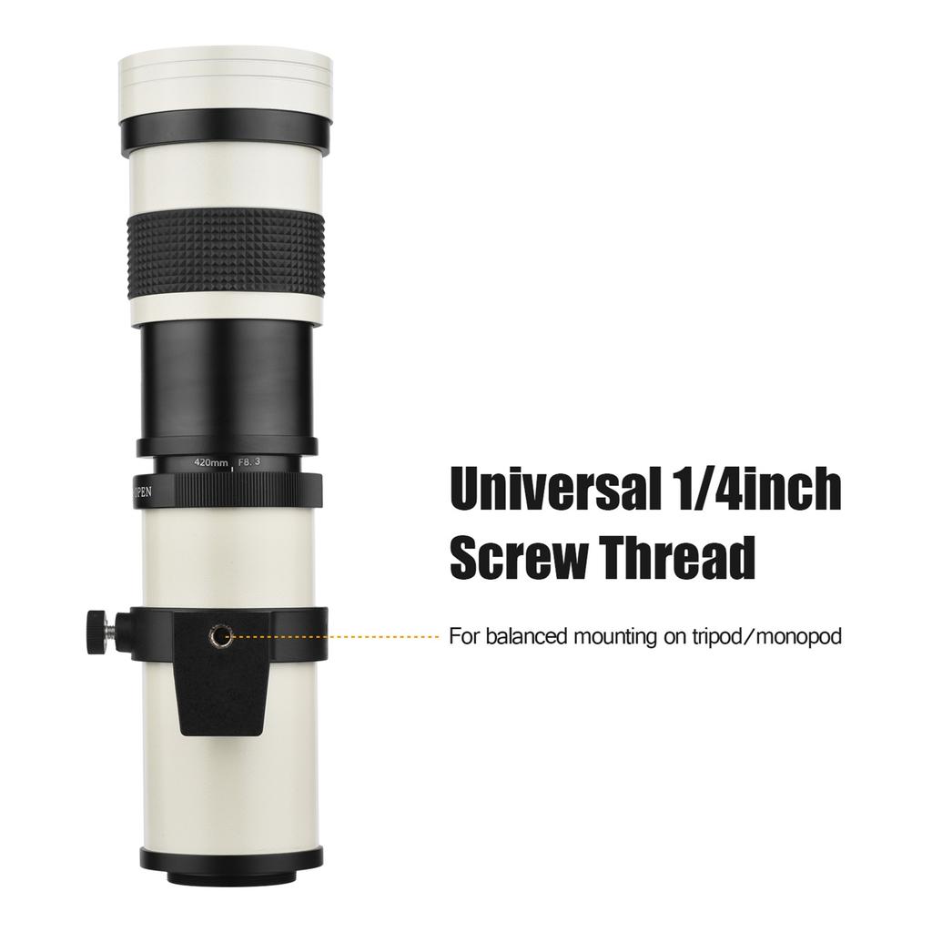 Camera MF Super Telephoto Zoom Lens F 8.3 16 420 800mm T2 Mount with RF Mount Adapter Ring 1 4 Thread Replacement for