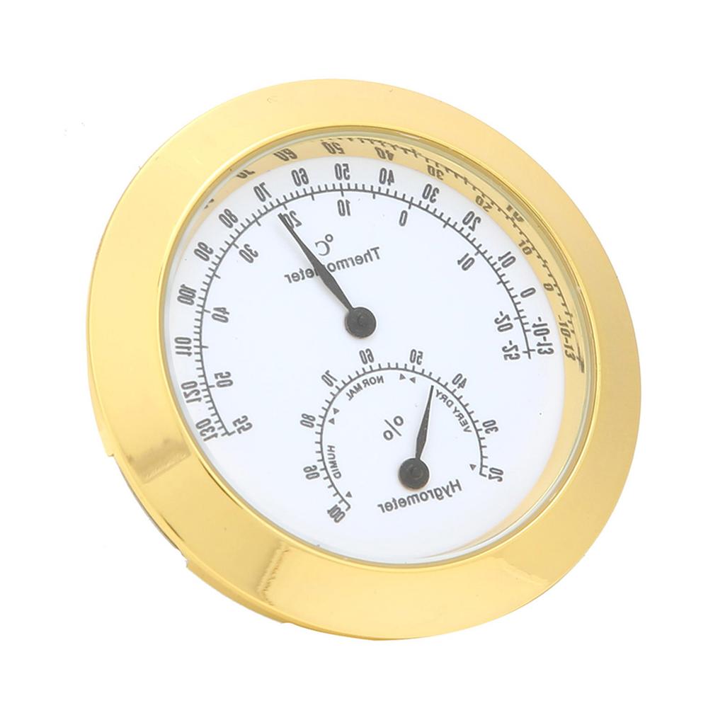Round Thermometer Hygrometer Humidity Temperature Meter for Violin Guitar Case (Gold)