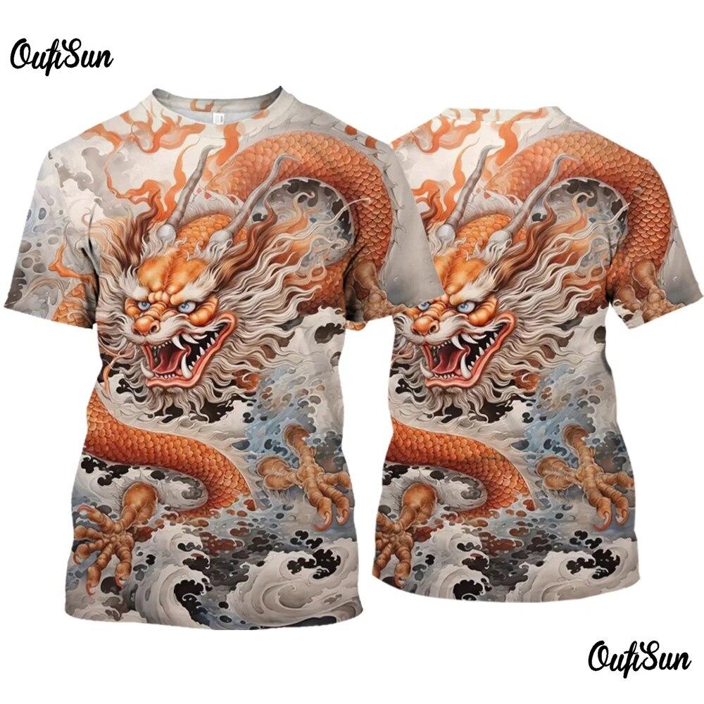 2024 neue In männer T-Shirt 3d Drachen Druck Sommer Kurzarm T-stücke Casual Oansatz Pullover Übergroßen Kleidung Outdoor T hemd