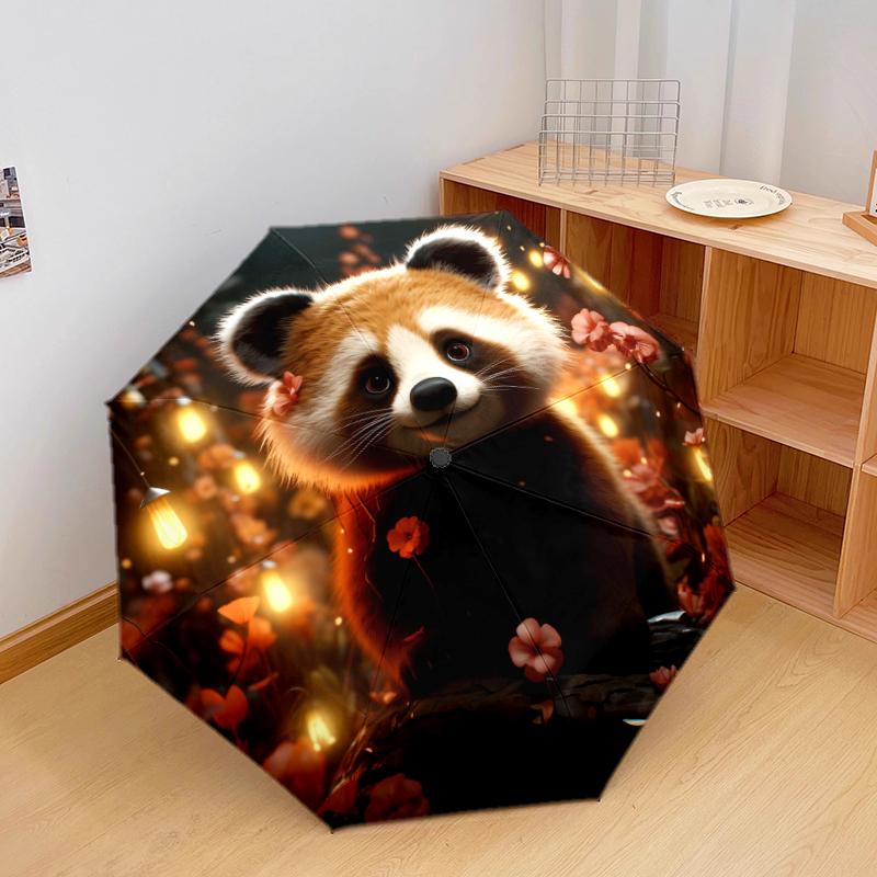 

1 PC Automatic Folding Umbrella - Cute little raccoon Pattern, Portable & Foldable Design with 8 Ribs, Christmas Birthday Gifts