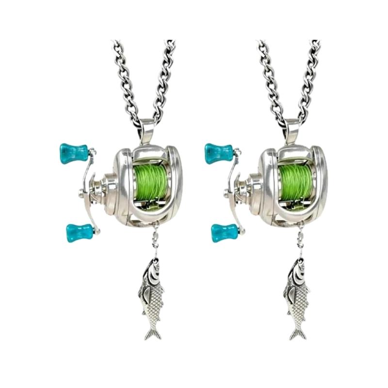 

Fishing Reel Necklace, Rotating Handle Swirling Reel Pendant Keychain, Backpack Charm, Keychain for Fishermen