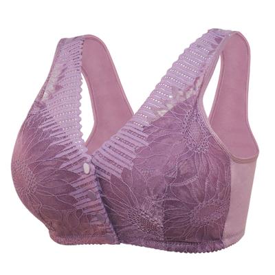 Ropa interior con hebilla frontal de encaje para mujer, estilo camiseta sin mangas, sujetador sin tirantes de talla grande para mediana edad y vejez
