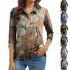 Damenmode Lässig Revers Kurz 3/4 Ärmel Print Hemd Damen Knopfleiste Oberteile