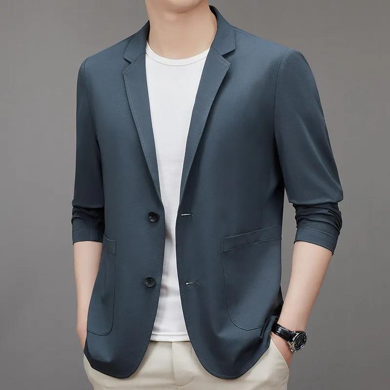 Men's Ice Silk Blazer Spring Autumn Thin Suit Jacket Lightweight Single Breasted Sun Protection Casual Coat Outerwear