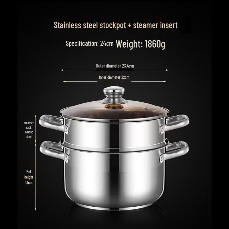HANDUNYOU 24cm Stainless Steel Stockpot with Steamer