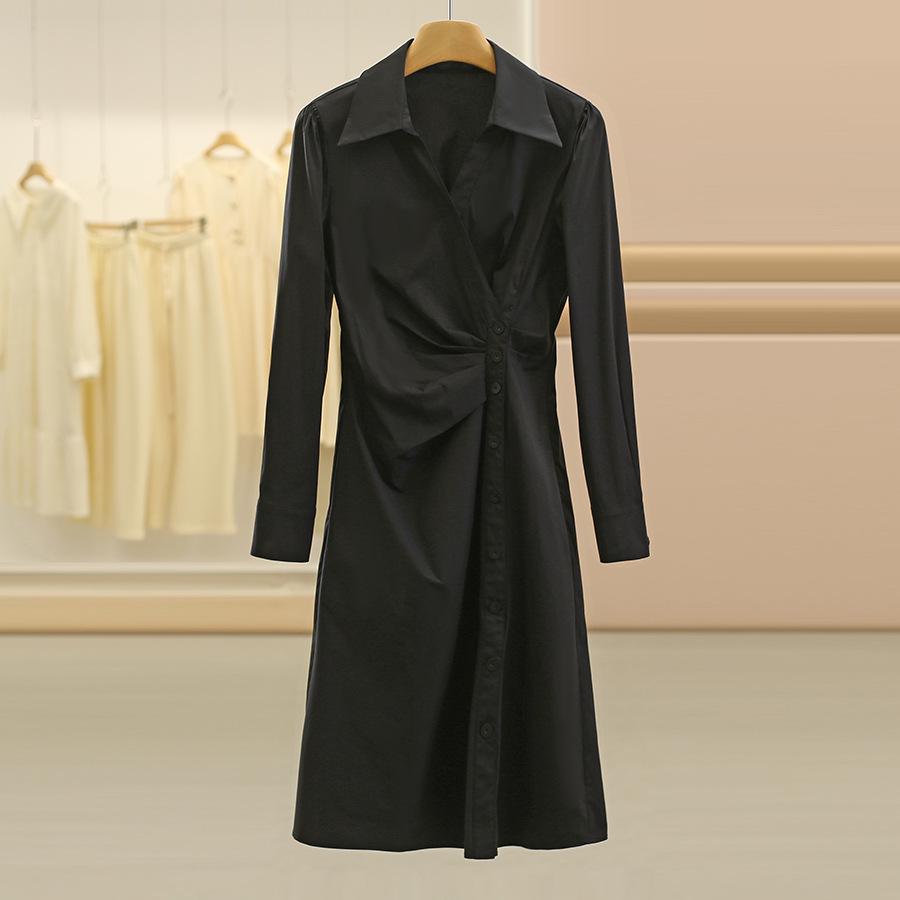 

Brand [3S]: Solid Color Pleated Waist Slimming Dress for Autumn M