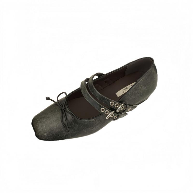 British style bow square head soft leather thick heel Mary Jane shoes women's shoes double breasted light mouth single shoes