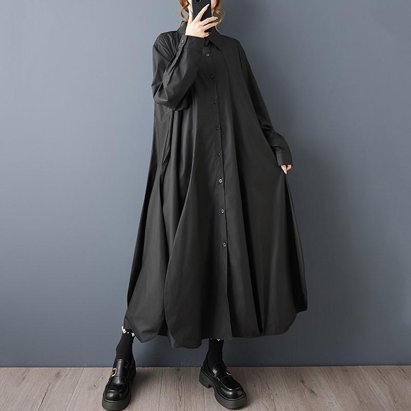 Long Sleeve Oversized Cotton Vintage Black Casual Loose Autumn Spring Trench Coat for Women Outerwear