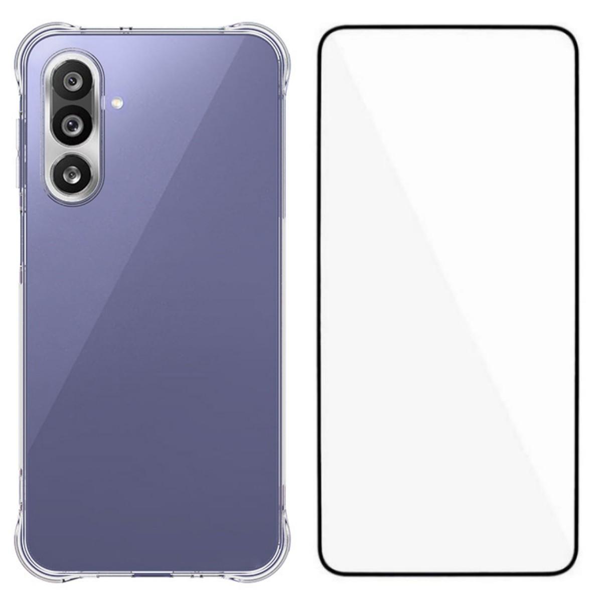 

Для Samsung Galaxy M36 5G Чехол WANLONFENG Серии WL 2.0мм ТПУ Чехол для телефона с Защитной пленкой из закаленного стекла Transparent