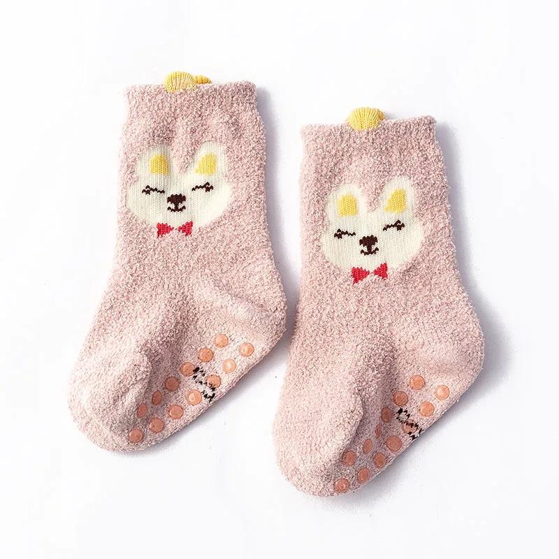 0-36M Herbst Winter Baby Neugeborenes Korallenvlies Dinosaurier Socken Jungen und Mädchen Dicke Bodensocken Kleinkind Rutschfest Warme Schlafsocken