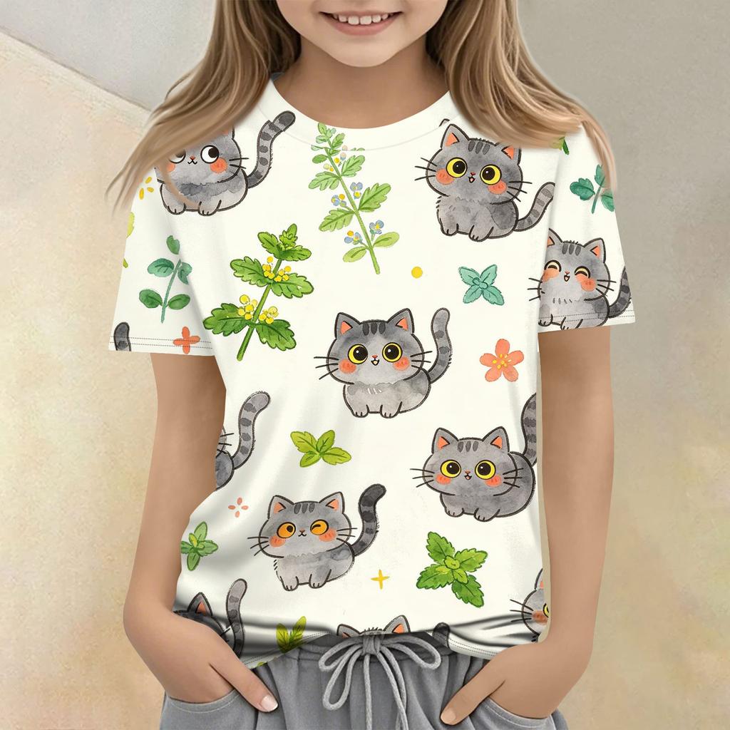 Kids Short Sleeve T Shirt Casual Loose Fit Crew Neck Top with Animal Print Soft Comfortable Fabric Suitable for Everyday Wear