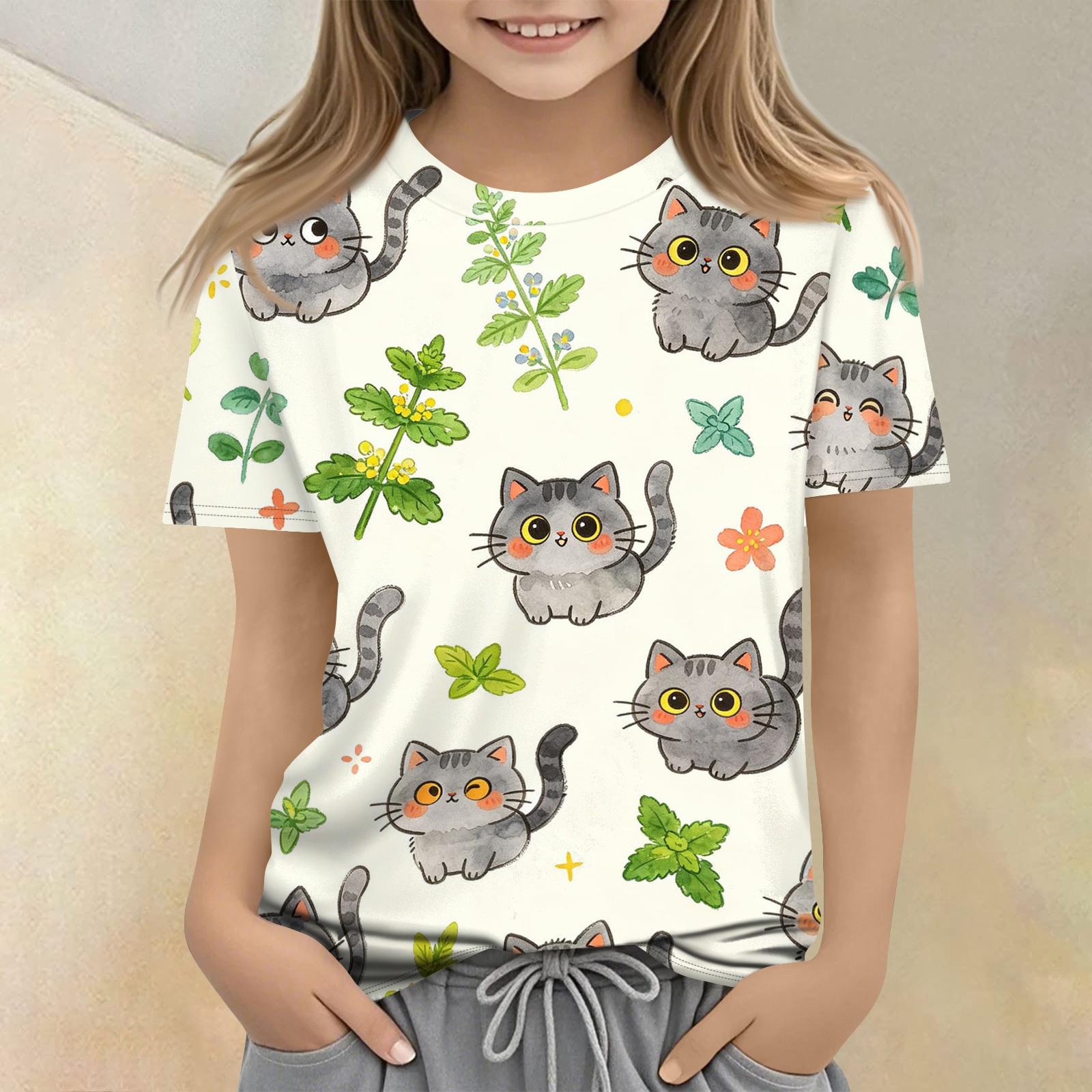 

Kids Short Sleeve T Shirt Casual Loose Fit Crew Neck Top with Animal Print Soft Comfortable Fabric Suitable for Everyday Wear 100