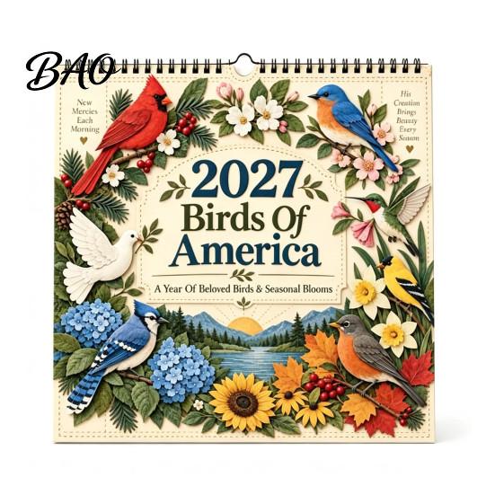 Home Office Supplies 2027 Bird Wall Calendar, Beautiful Birds & Nature Monthly Planner Record Important Dates with Coil Binding, Thick Art Paper