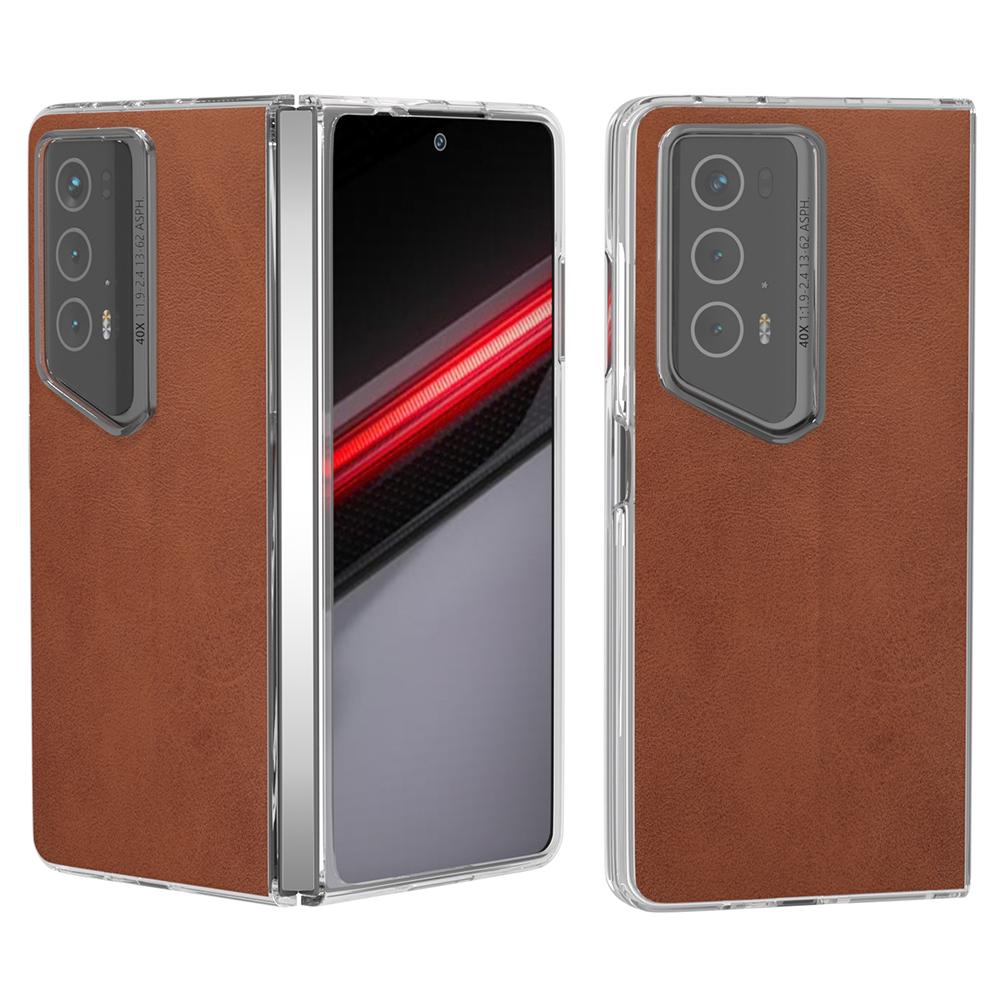 

For Honor Magic V2 RSR Porsche Design Case Clear Matte Edge PU+PC Phone Cover Cowhide Texture Brown