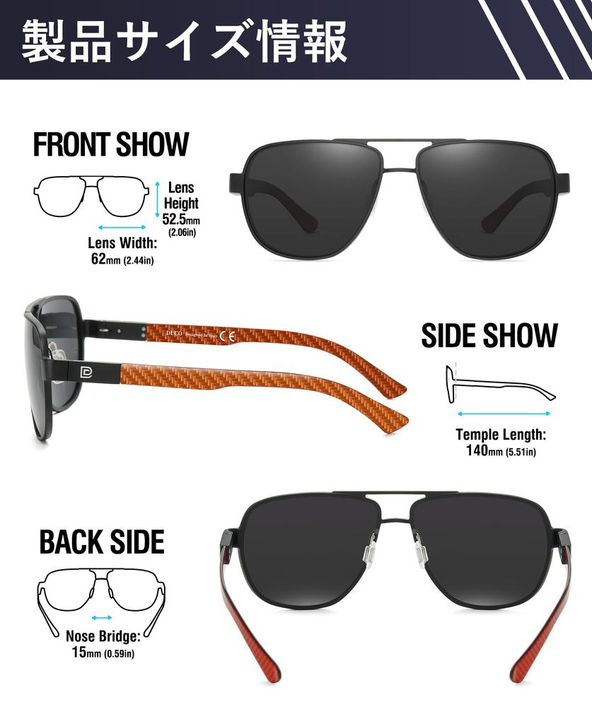 Polarized Sunglasses High Quality Carbon Fiber Material Aviator Teardrop Sunglasses L Size Large Sunglasses for Men UV400 Fishing Driving Driving 3051