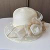 European and American retro organza small edge basin hat fashionable two-color flower mesh sun hat summer beach sun protection hat