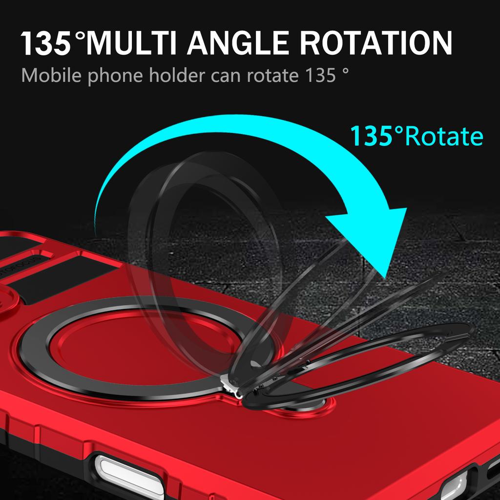 For iPhone 16 Pro Max Magnetic Case Ring Kickstand PC+TPU Drop-Proof Protective Cover