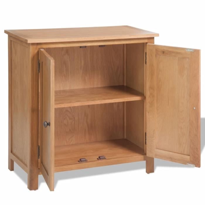 Low Sideboard - VIDAXL - Solid Oak Wood - 2 Doors - Scandinavian and Modern Style
