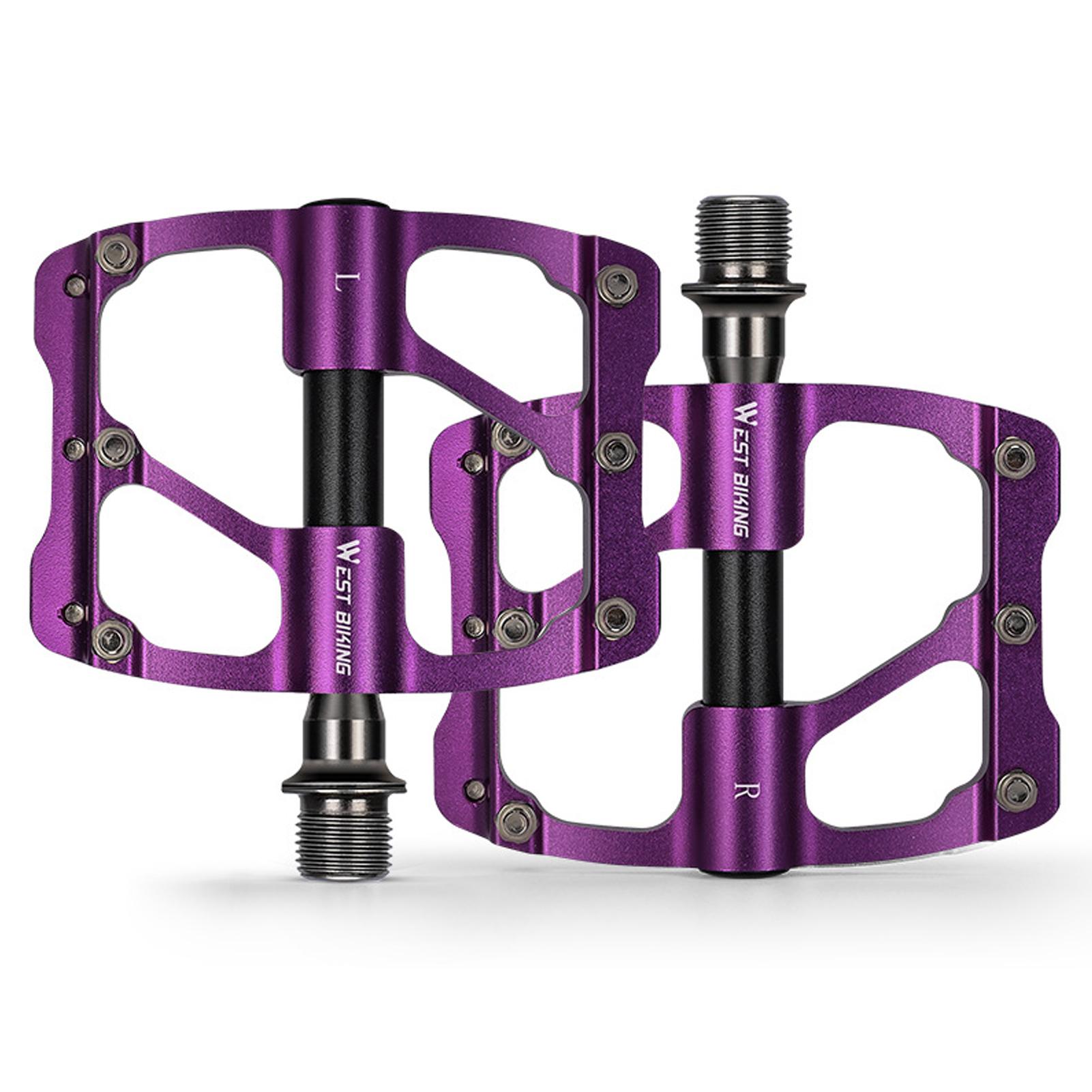 

3 герметичных подшипника, плоские педали для велосипеда, алюминиевый сплав, педали для велосипеда с 12 противоскользящими штифтами фиолетовый