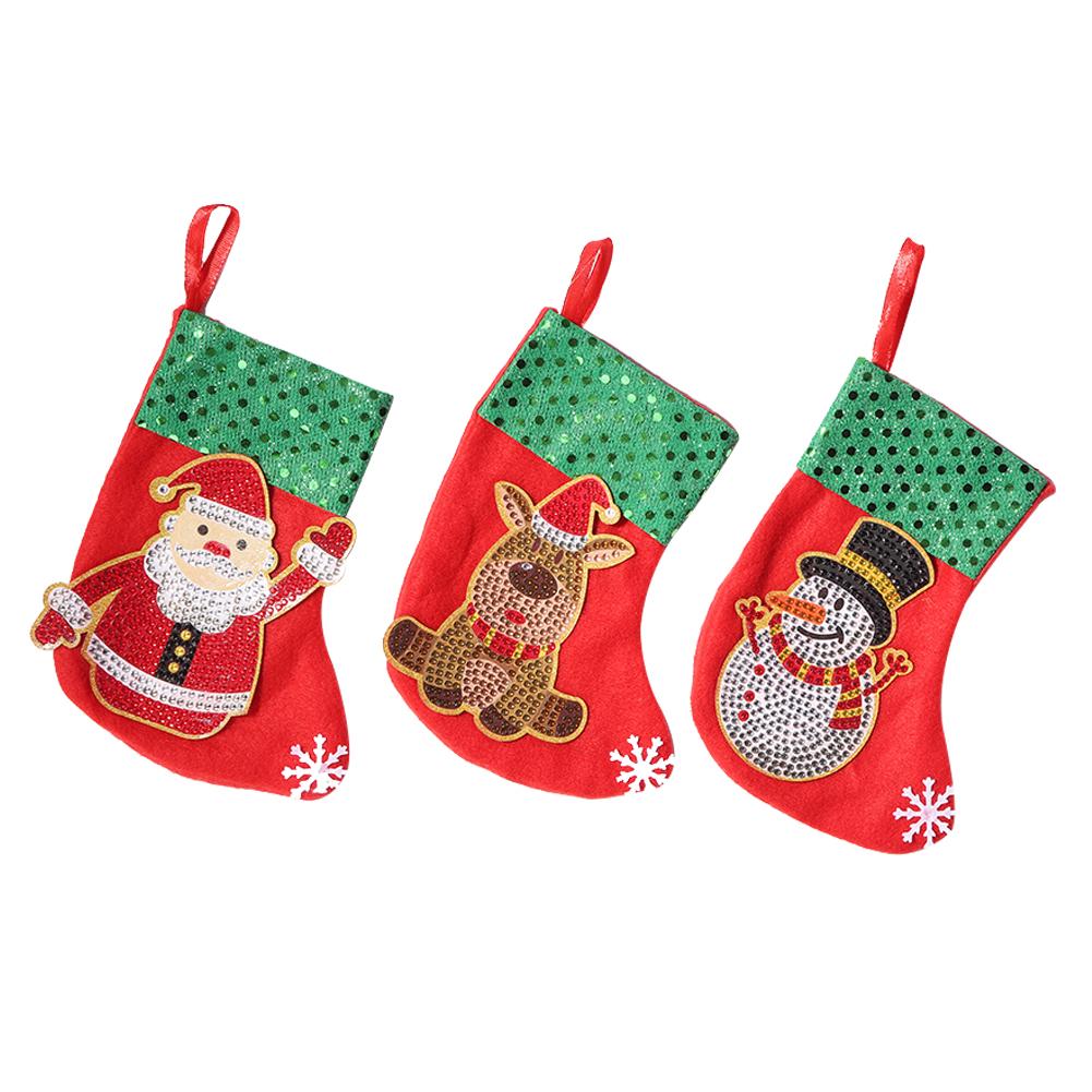3pcs Christmas Stockings Socks DIY Diamond Painting Christmas Hanging Ornament Xmas Tree Decoration For Christmas