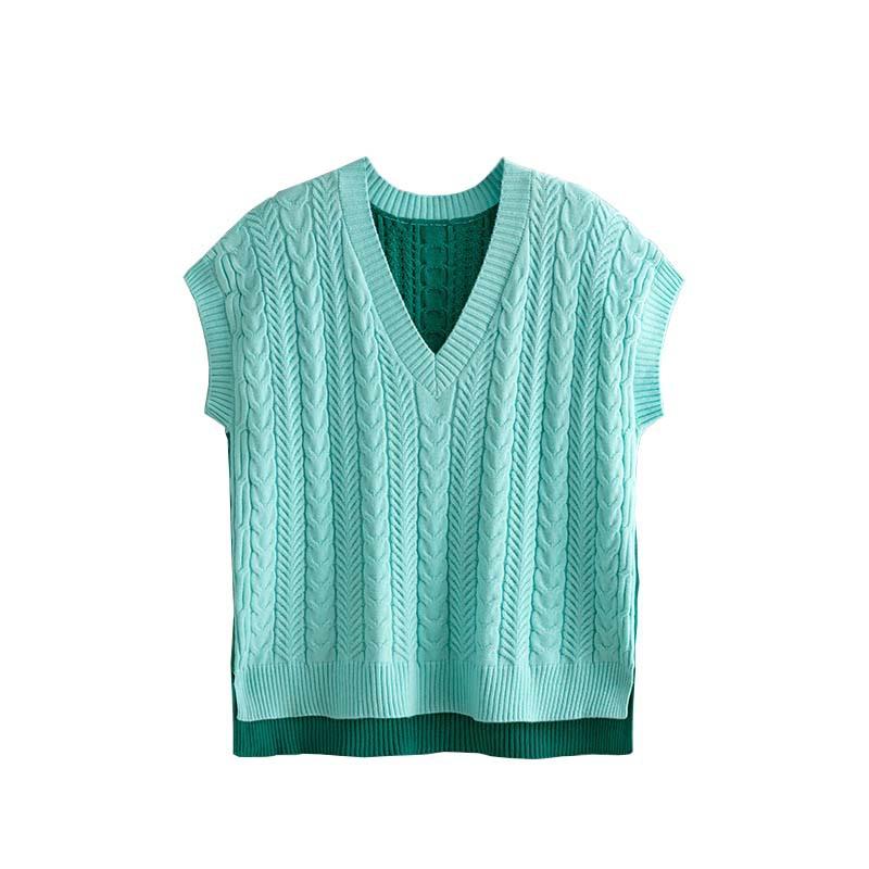 Winter Sweater European and American Knitted Vest Pullover V-neck Vest Sweater Sleeveless Top for Women