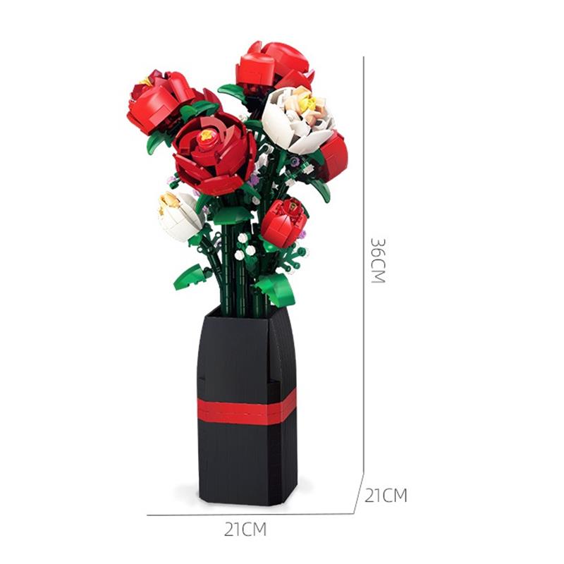 Plastic Blocks Simulation Flowers Building Bricks Eternal Plant Preserved Rose Artificial Bamboo Adult Toy Mom Gift Girl Present