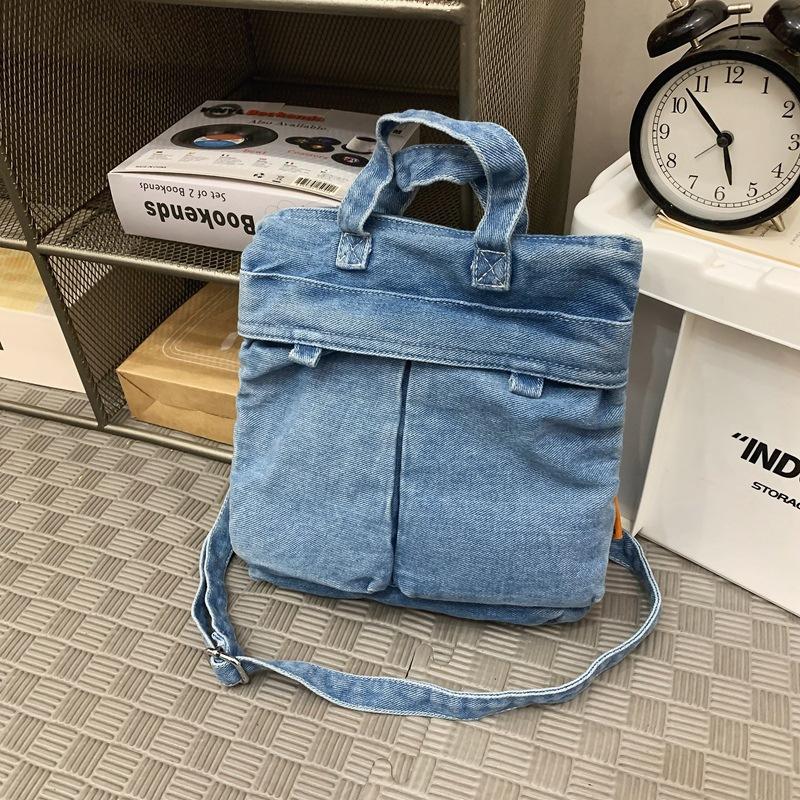 

Denim bag women s large capacity 2025 new casual fashion messenger bag simple cloth bag portable shoulder bag светло-синий