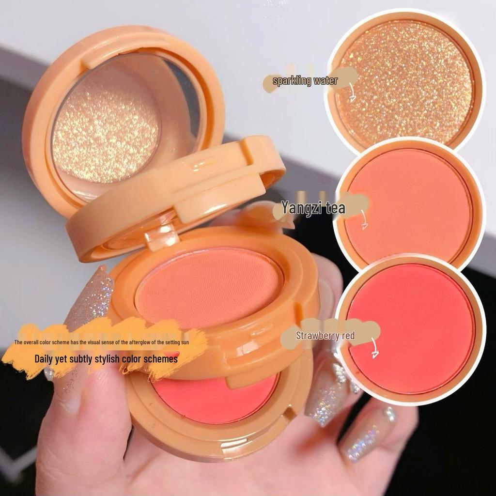 Three-in-One Blush, Highlighter & Contour Palette: Shimmery, Matte & Pearlescent Finishes for Lasting European & American Style Makeup