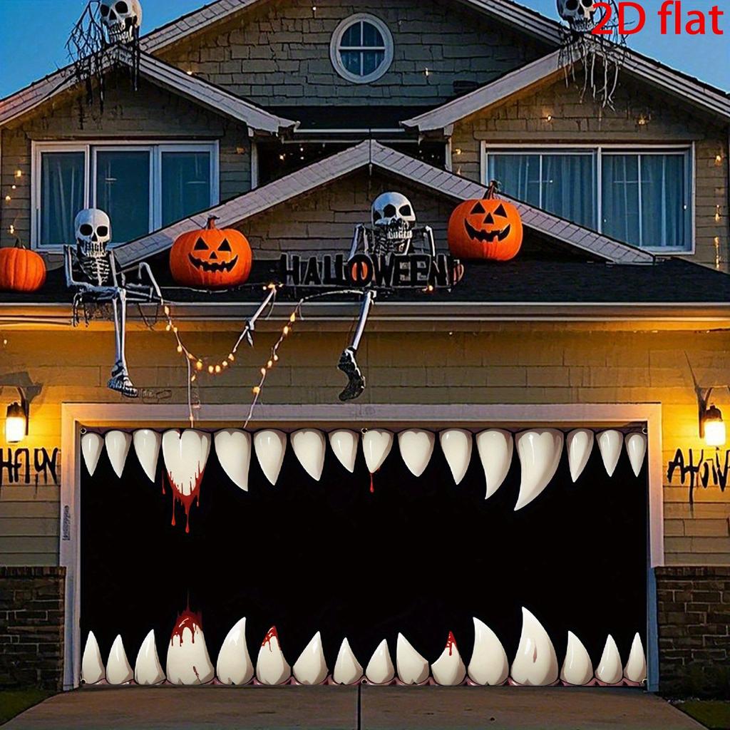 Halloween Extra Large Bloody Vampire Teeth Garage Door Flag - Vibrant outdoor decoration durable polyesterzyc