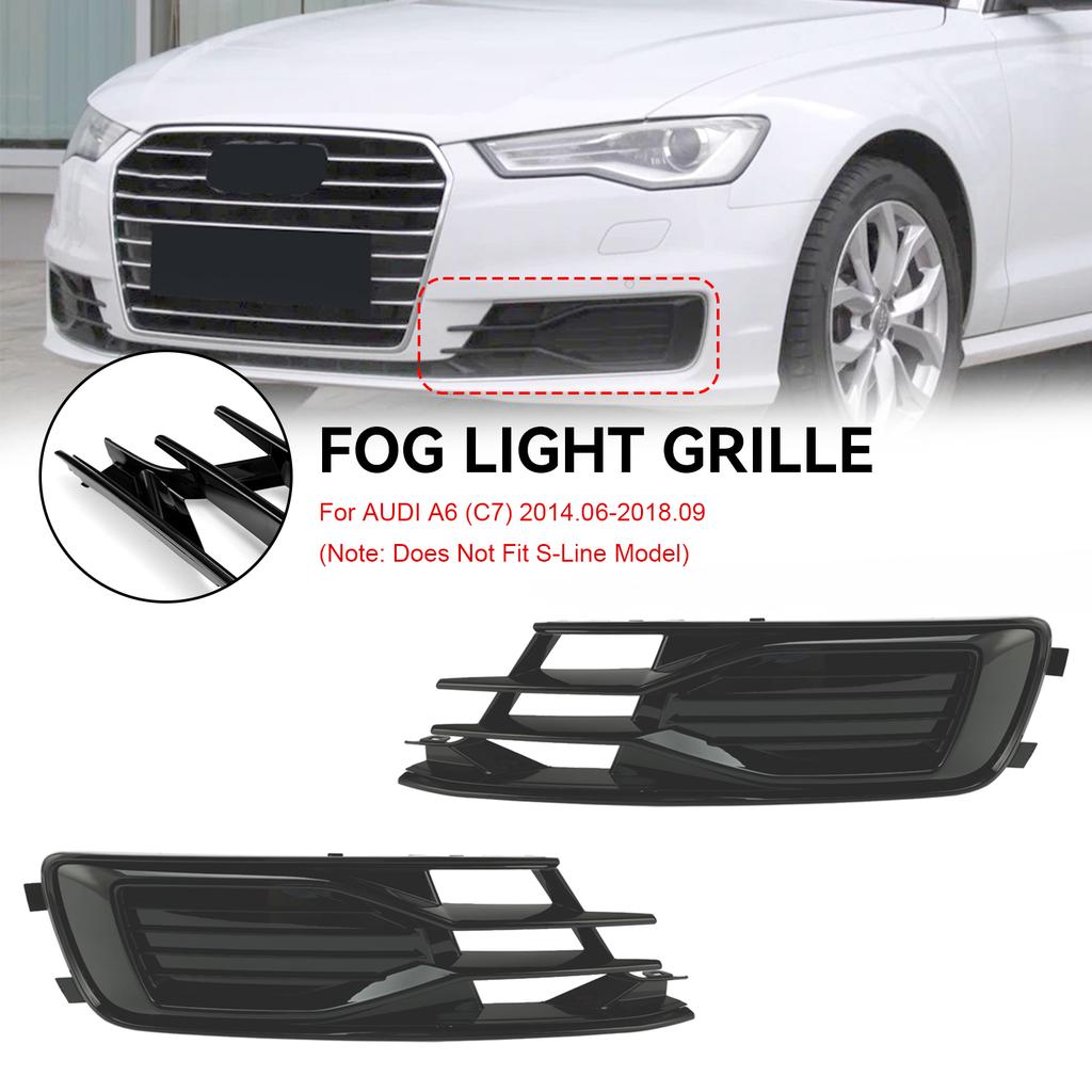 2PCS Front Bumper Foglight Cover Grill Grille Fit A6 C7 2014-2018 Black