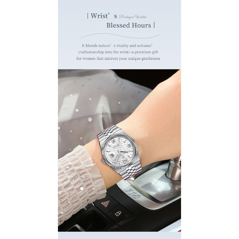 POEDAGAR Modemarke Damenarmbanduhr Edelstahl Datumsuhren Leuchtend Wasserdicht Quarz Luxus Damenuhr