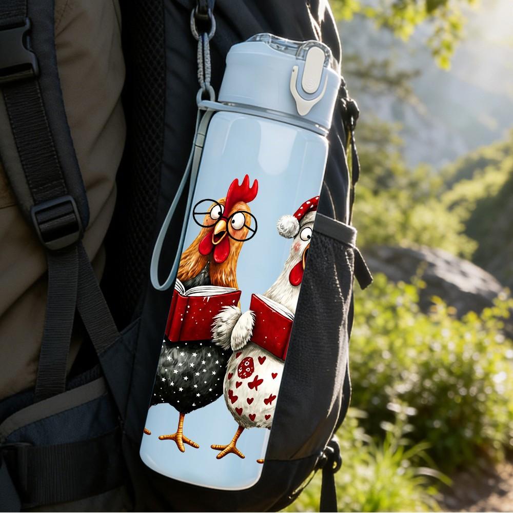 1PC Three Hen With Hat Farm 750ml Color Plastic Sports Water Bottle Leakproof Flip Straw Lid Suitable for Sports Office Home Use