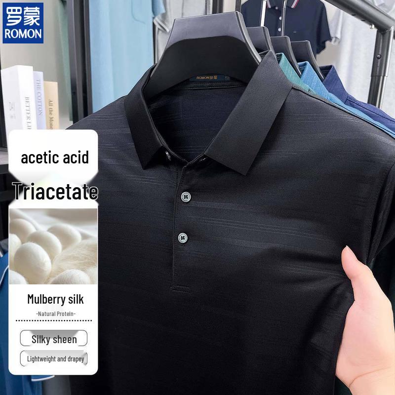ROMON Men s Acetate Silk Blend Lightweight Polo T-Shirt L