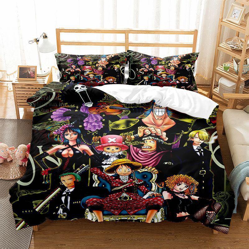 Anime O-Ones Pieces Beding Set Japanese Lufys Soft Duvet Cover Pilowcase for Children Young Boys Gift Single Quen King-Sized Dimensionsd Dimensions