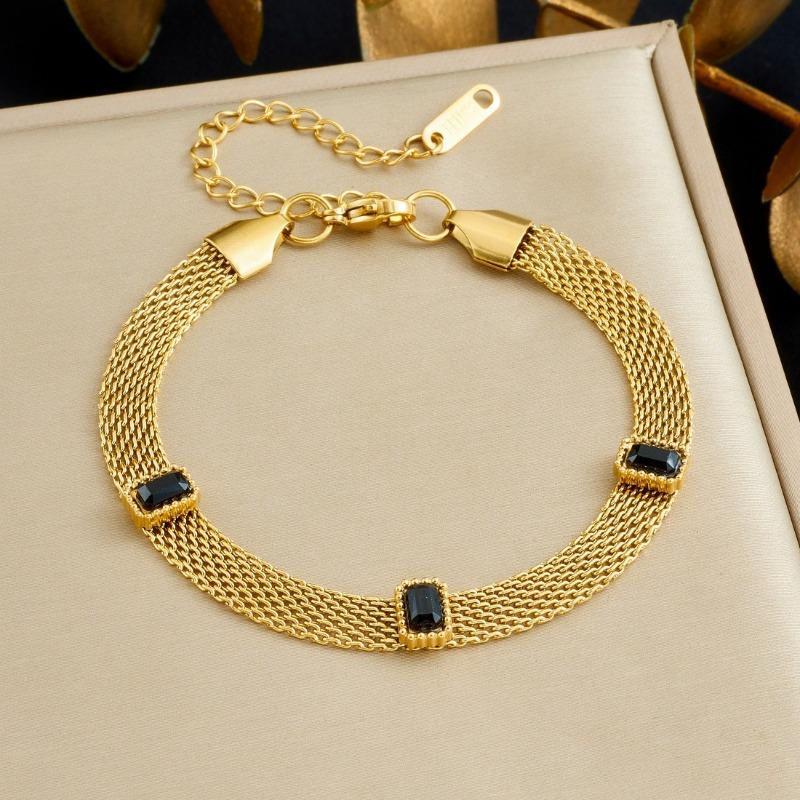 Gold Plated Multi-Strand Mesh Bracelet with Emerald CZ, Dainty Curb Chain Bracelet with Green Stone Charms, Luxury Jewelry for Women Gift