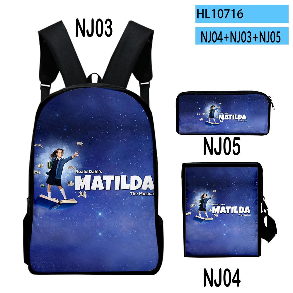 Klassiek Roald Dahl's Matilda the Musical 3D Print 3 stuks/Set Schooltassen Laptop Dagrugzak Rugzak Schuin geplaatste schoudertas Etui