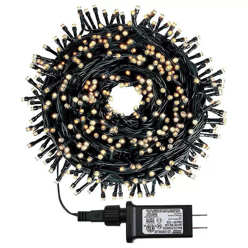 Low-Voltage Dark Green Wire Twinkling Star Fairy Lights - Outdoor Christmas LED String Lights for Courtyard Decoration.