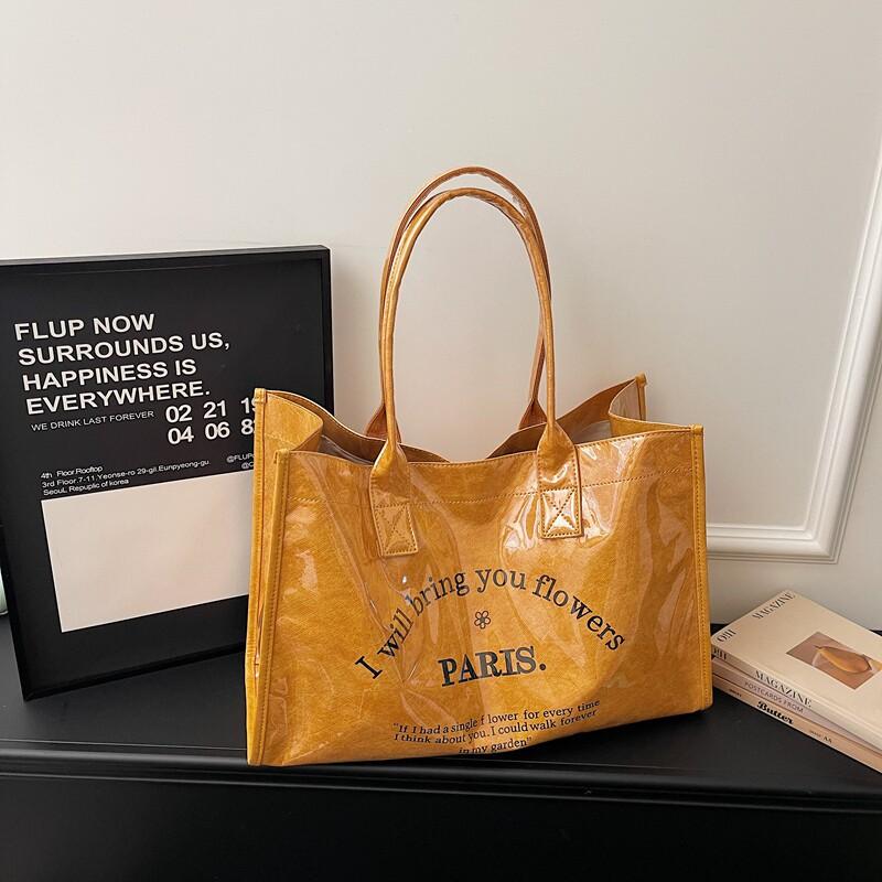 Waterproof Jelly Tote Bags PVC Letter Print Large Capacity Travel Handbags Summer Shopping Beach Shoulder Bag for Women