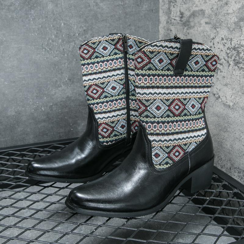 

Chelsea boots men s large size 46 cowboy boots men s western style embroidered leather boots short heightening men s boots 38 чорний