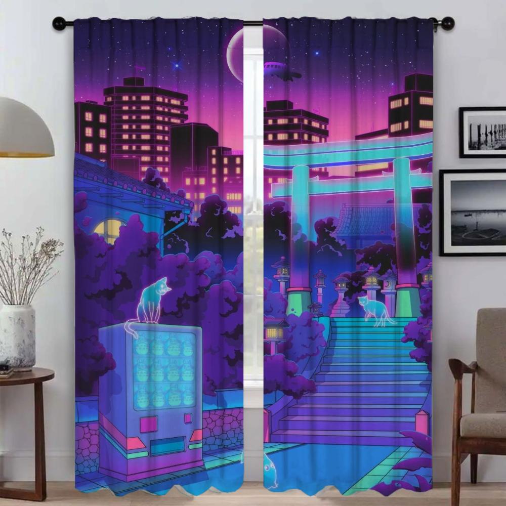 

City Pop Curtains for Bedroom Home Interior Curtains 2 Pieces Shades Window Curtain Halloween Decoration Living Room Curtain W50xH70cmx2pcs-CL
