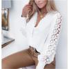 Herbst/Winter Langarm V-Ausschnitt Spitze-Einsatz Bluse für Damen