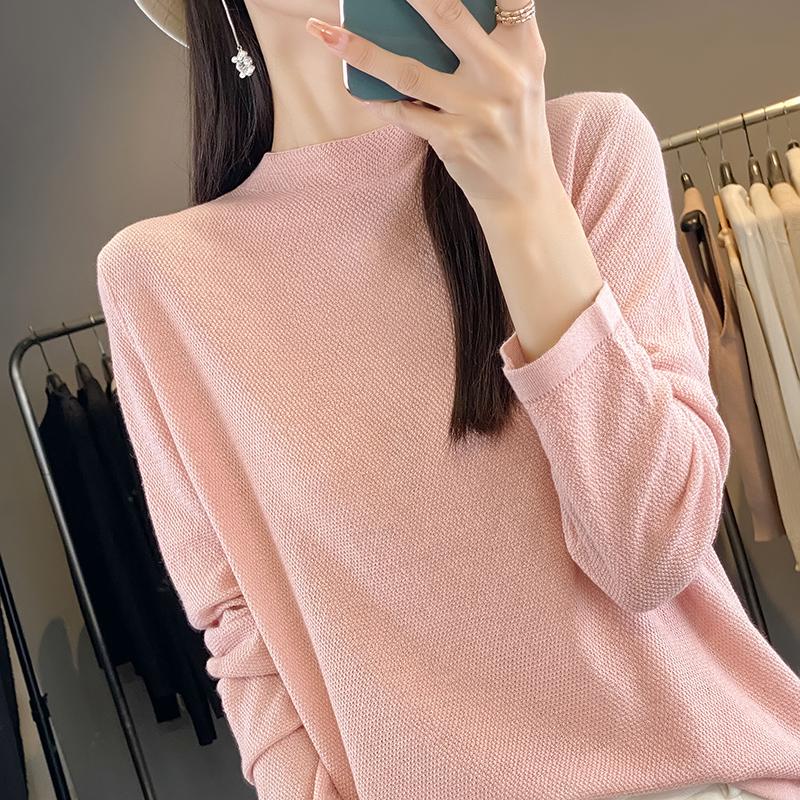 Dámský celoroční svetr z 50% vlny a 50% hedvábí | Lehký teplý pulovr z příze | Luxusní úplet z kašmírového hedvábí