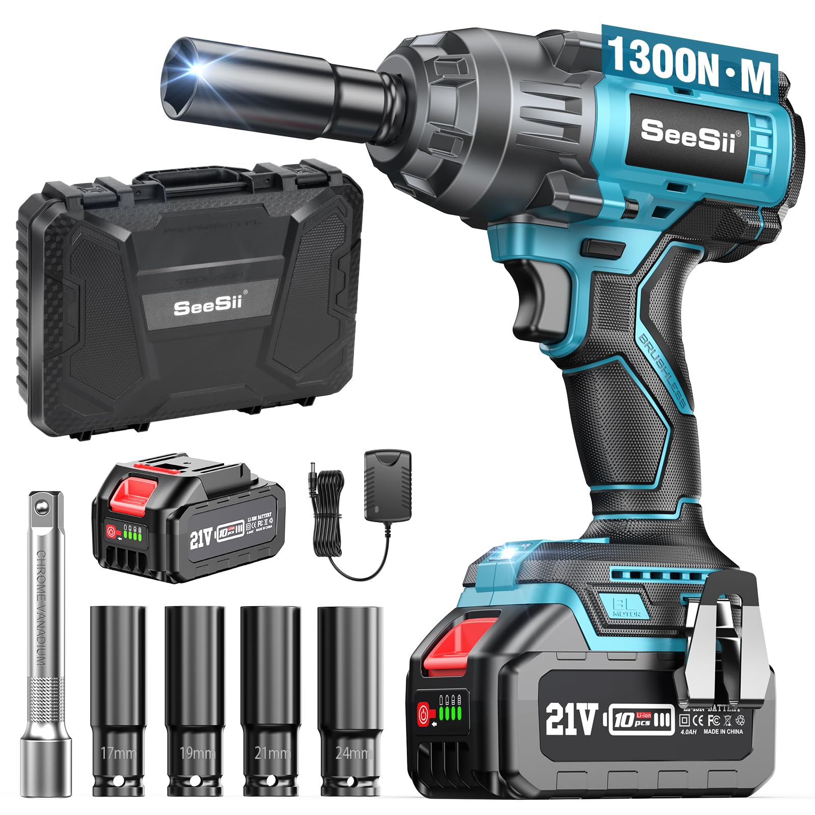 

Новый электрический ударный гайковерт SEESII Мощный бесщеточный крутящий момент Бесступенчатая регулировка Светодиодная подсветка Один 4000 мАч 4 Автомобильный гайковерт для колес Модель S13 [Модель 2025]