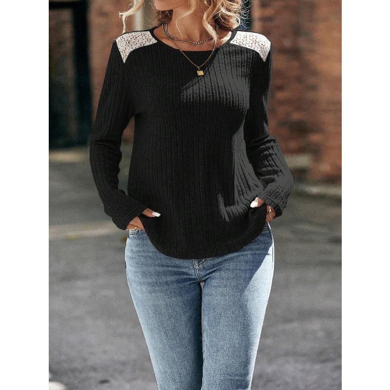 JPNTKY Women's Fashion Casual Solid Color Print Long Sleeve O-Neckk Blouses & Shirts