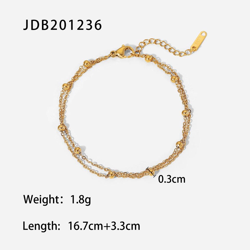 Fashion 18K Gold Beads Chain Bracelet PVD Plating Waterproof Double Layer Bead Chain Bracelets