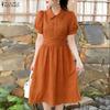 Women Casual Doll Collar Loose Summer Short Sleeve Dress