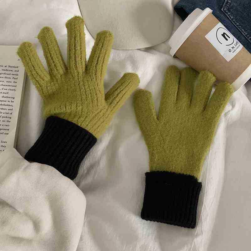 Damen Winter Verdickt Winddicht Warmhalten Fingerspitzen Touchscreen Strickhandschuhe Farbige Strickwaren Weiche Accessoires